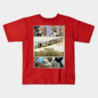 Greetings from Bucharest in Romania Vintage style retro souvenir Kids T-Shirt